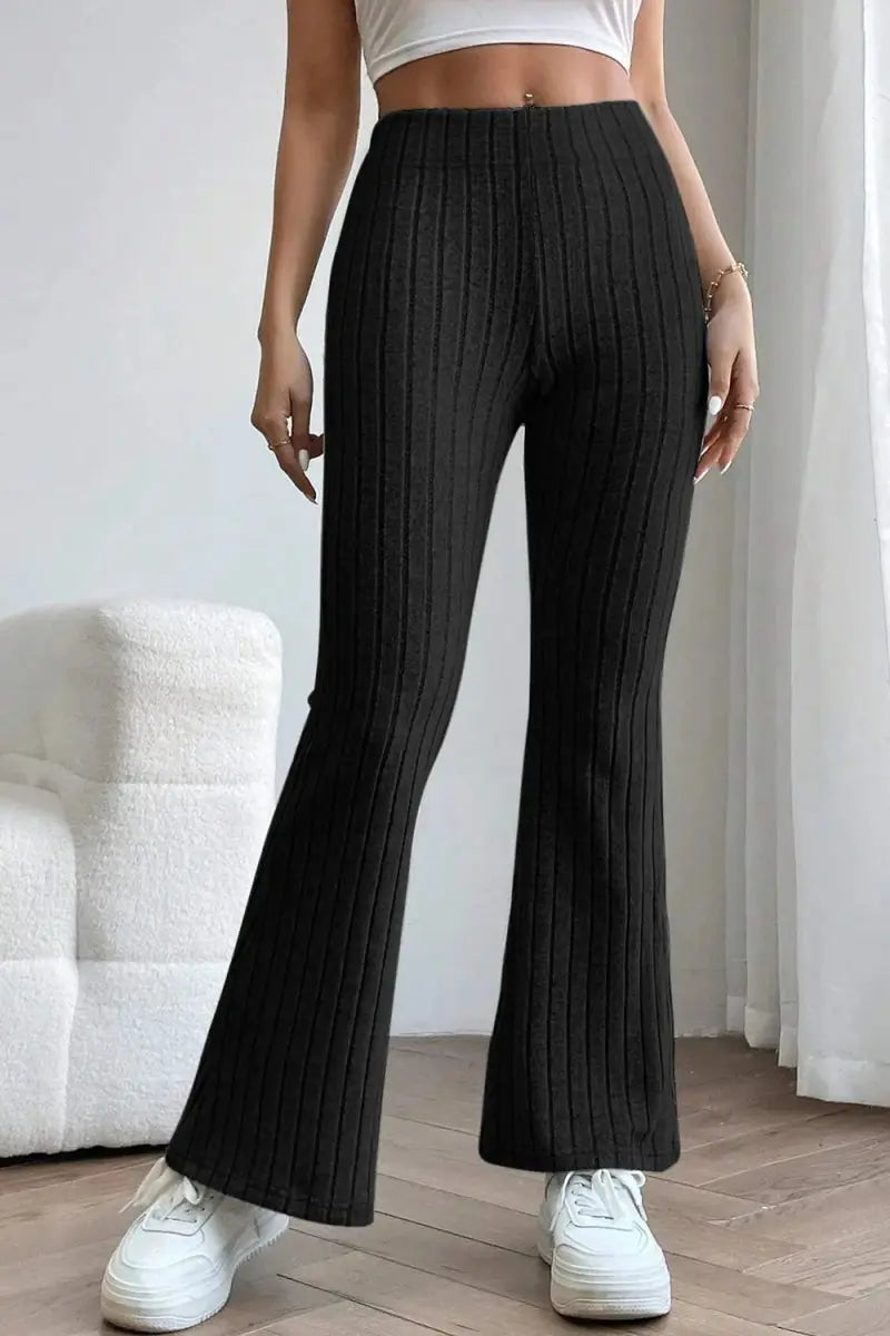 Basic Bae Full Size Ribbed High Waist Flare Pants for Women - Love Salve